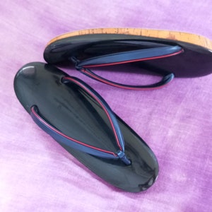 vintage japanese zoris black getas shoes kimono sandals handmade Japan