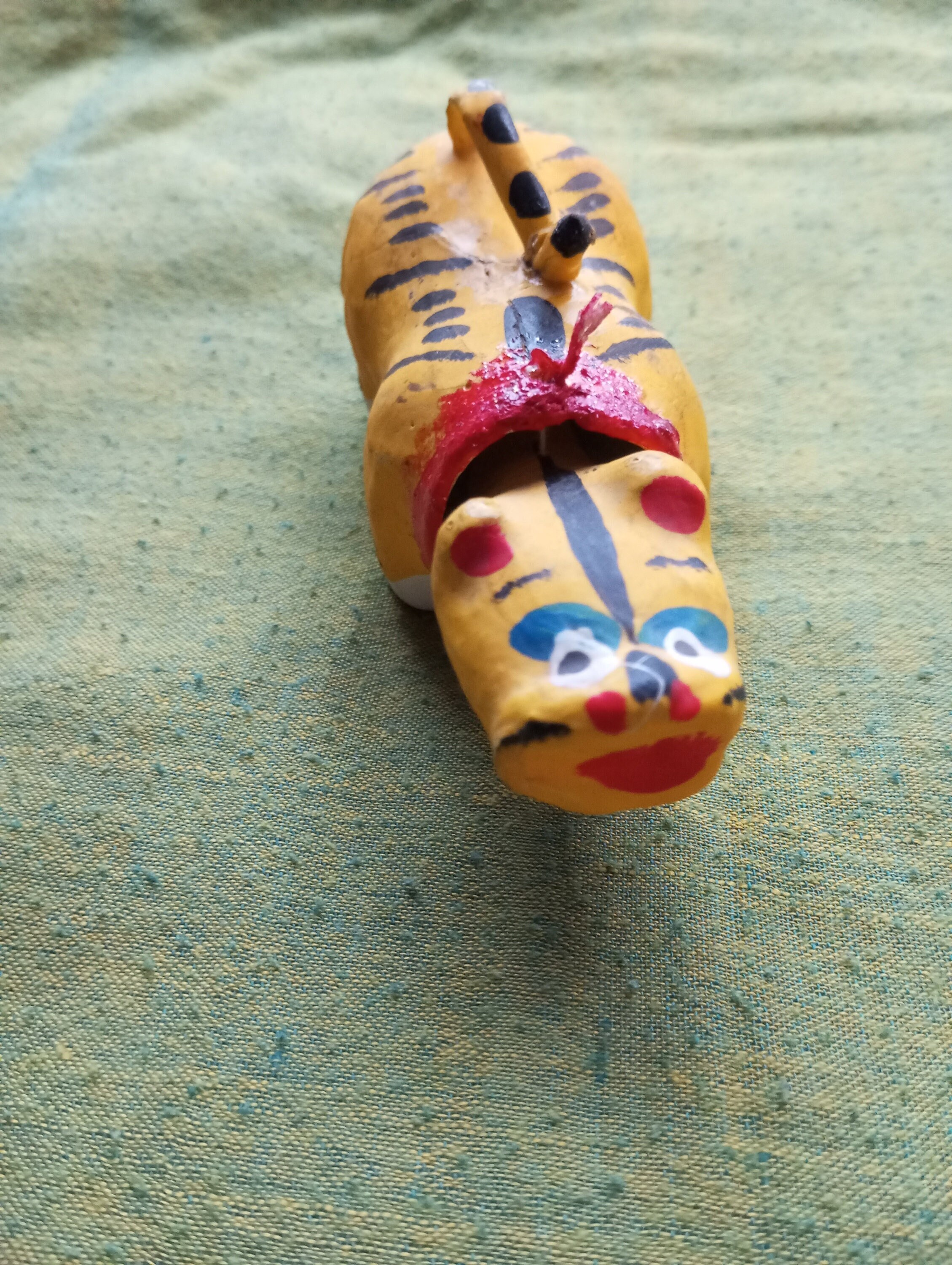 Pappmache Tiger Wackelkopf Japanisches Spielzeug handgemacht Spielzeug Tier Figur Traditionelles Japan