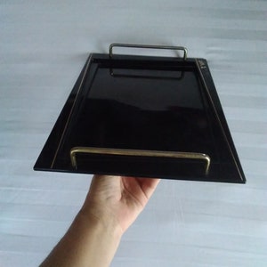 tray vintage japanese twin bird industrial black gold tray original design Vega Japan