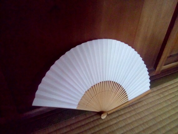 Fan vintage japanese paper wood folding fan hand … - image 6