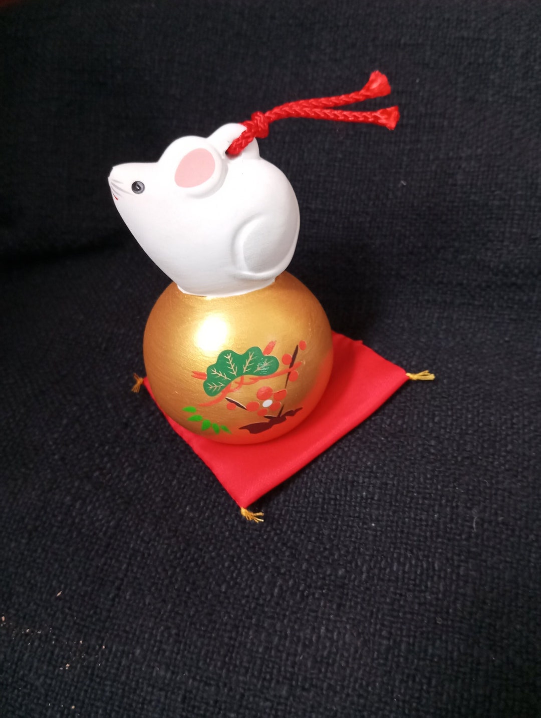 Bell Rat Mouse Japanese Vintage Ceramic Dorei Mobile White Gold ...