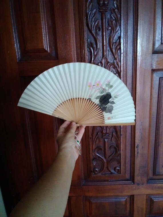 Fan vintage japanese paper wood flowers hand fan fold… Gem