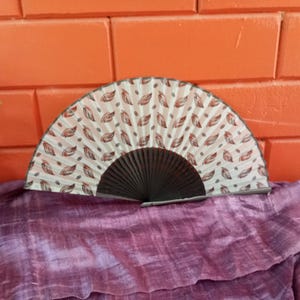 fan vintage japanese fabric wood silver gray hand fan original Japan sensu