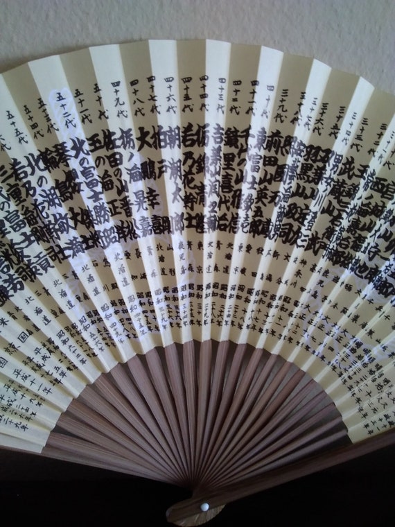 fan vintage japanese paper wood kanjis hand fan f… - image 8