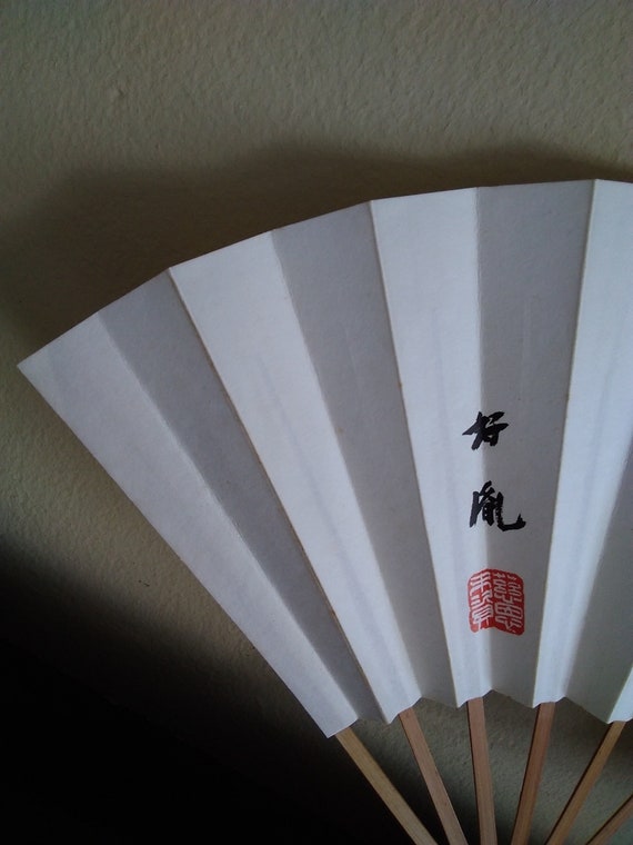 Fan vintage japanese fan big paper hand fan black… - image 9