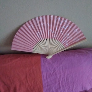 Vintage Japanfächer Papier Holz rosa weiße Herzen faltbar Handfächer Japan
