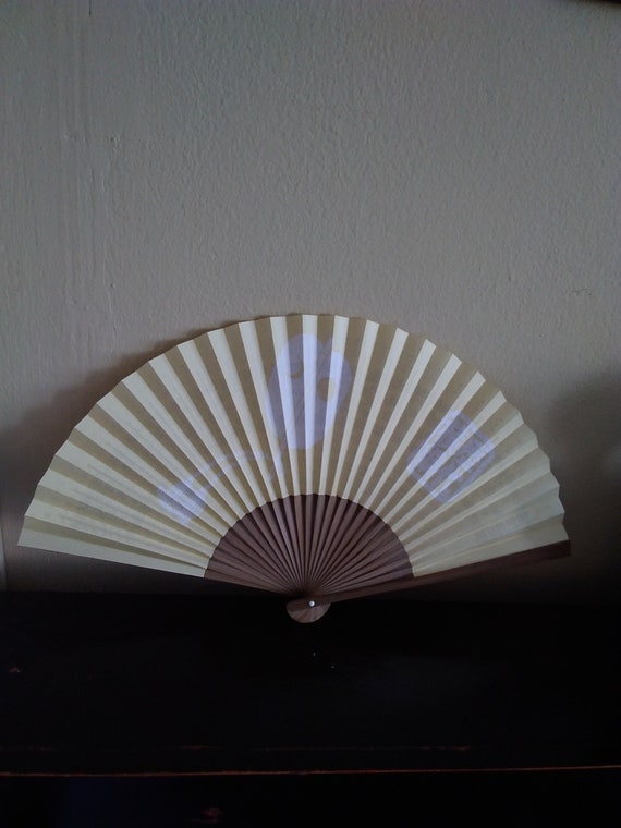 fan vintage japanese paper wood kanjis hand fan f… - image 6