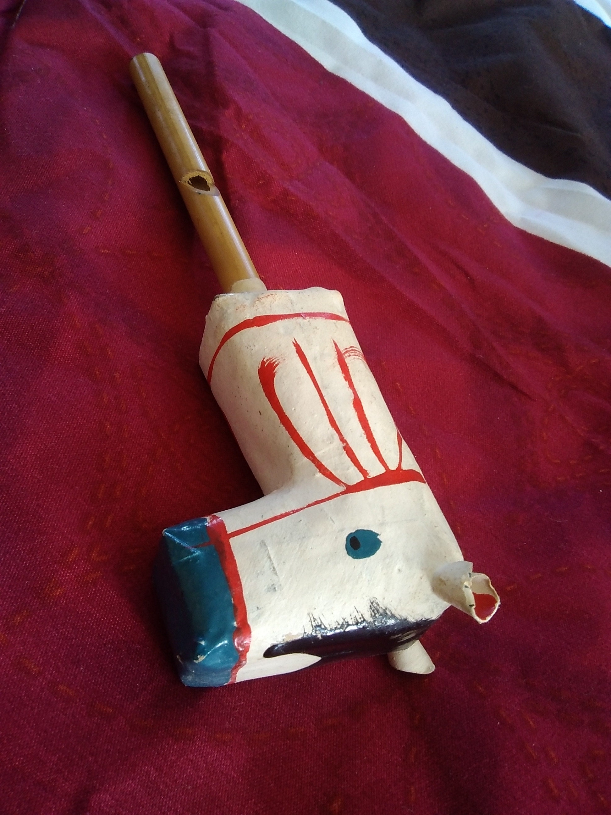 paper mache horse rattle whistle Japanese toy traditional handmade