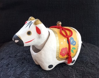 Japanese traditional handmade toy cow akabeko vintage paper mache handmade hand painted original Japan