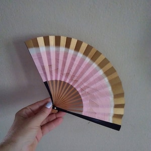 Vintage japanese paper wood fan pink hand fan sensu original Japan