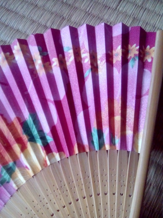 Fan vintage japanese paper wood folding fan hand … - image 7