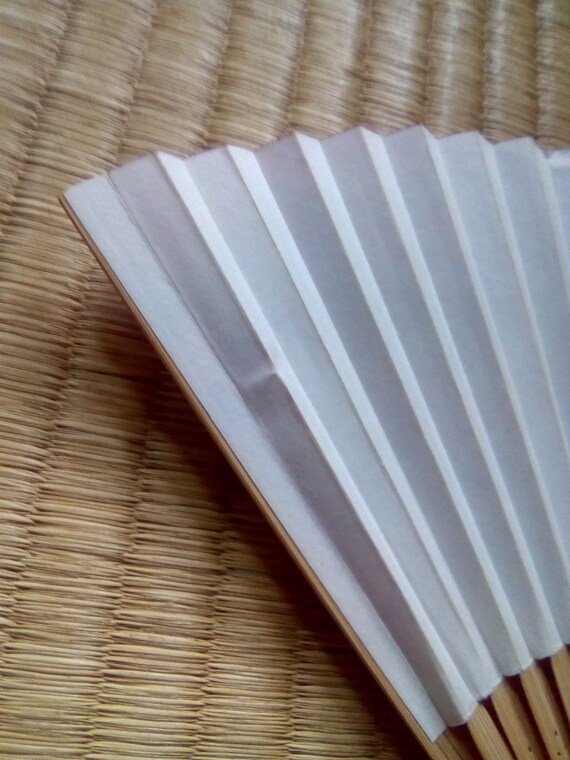 Fan vintage japanese paper wood folding fan hand … - image 5