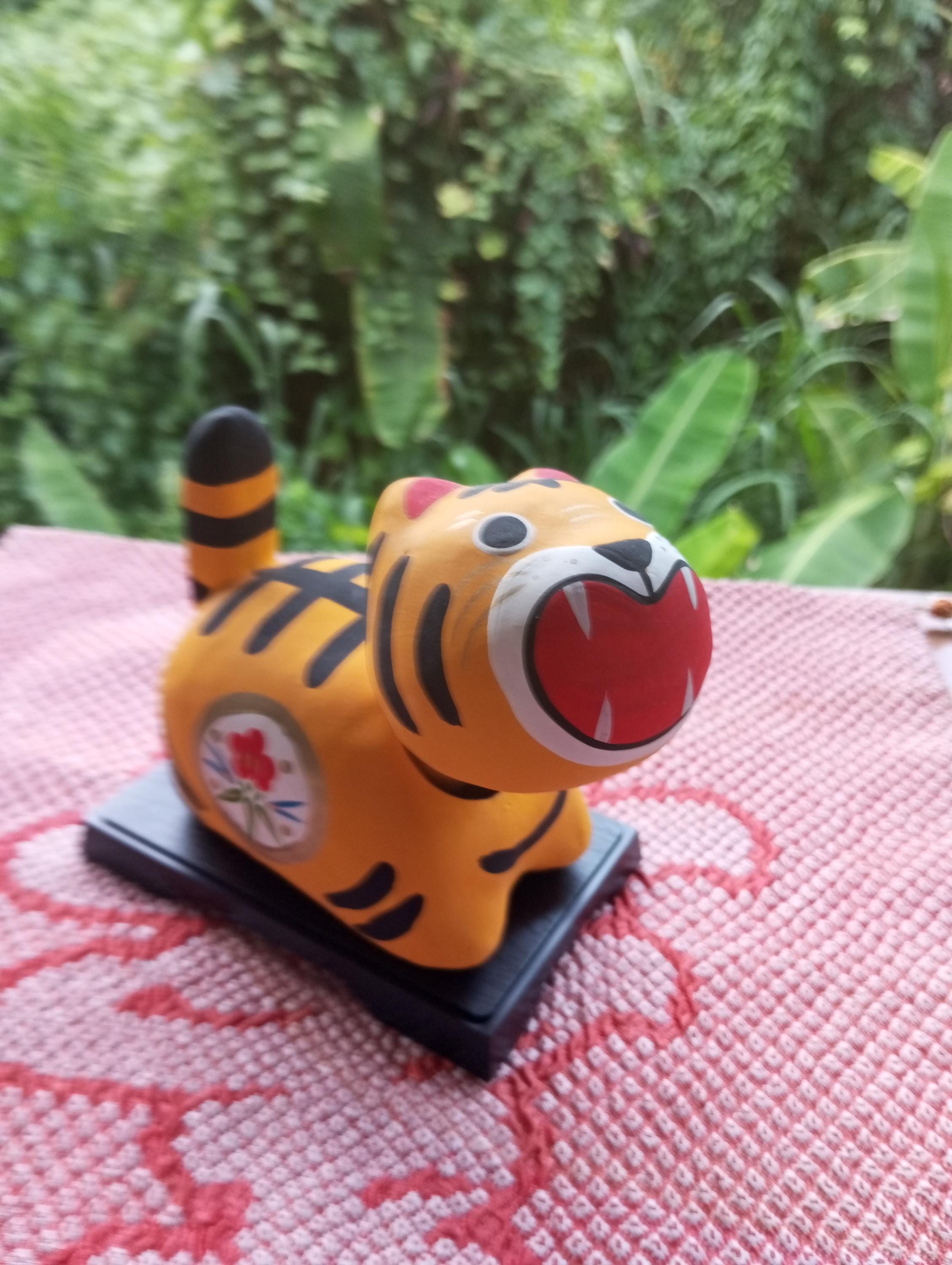Paper Mache Tiger Bobblehead Japanese Toy Handmade Animal Figure