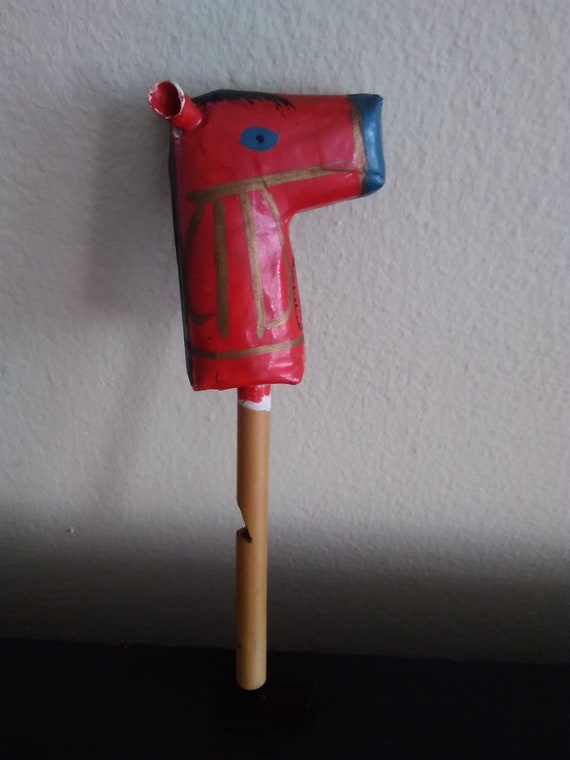 paper mache horse rattle whistle Japanese toy traditional handmade