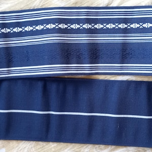 Vintage Japanese Obi Belt: Silk Rayon Kaku Obi, Blue Silver Geometric