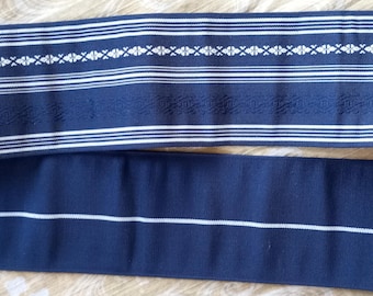 Vintage Japanischer Obi Gürtel: Seide Kaku Obi, Blau Silber Geometrisch