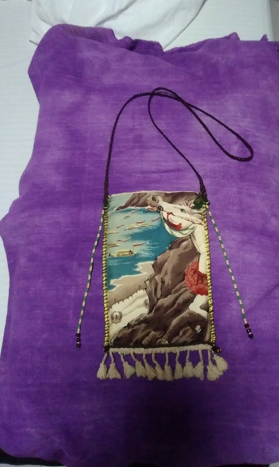 Vintage handmade bag silk japanese kimono cotton l