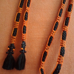 Vintage Japanese obijime black orange kimono belt handmade mixed cotton cord