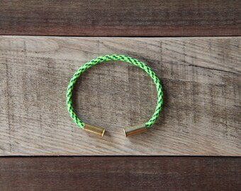 Electric Cactus Camo Bullet Casing Bracelet recycled .22lr casings electric green forest green paracord wire BRZN