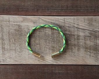 BRZN Bullet Casing Bracelet Toxic Camo recycled .22lr shells neon yellow green black camo 550 paracord wire men women