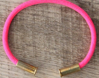 Bullet Casing Bracelet Electric Pink 550 Paracord BRZN