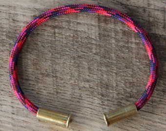 Candy Camo Bullet Casing Bracelet recycled .22lr casings red purple navy paracord wire BRZN
