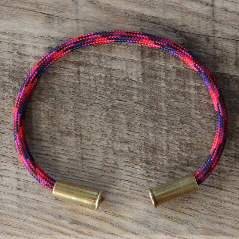 Candy Camo Bullet Casing Bracelet recycled .22lr casings red purple navy paracord wire BRZN image 1