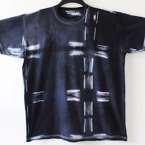 T-shirt tie dye da uomo XL/tinta cravatta nera/shibori nero