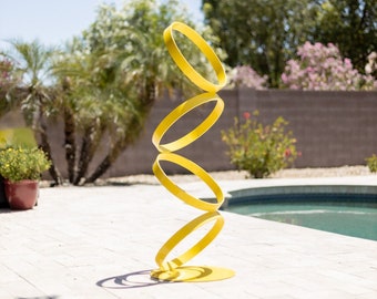 5' Yellow Metal Sculpture Abstract Art Modern Large Outdoor Home Decor Contemporary Mid Century by Petrykowski Artworks