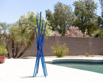 5' Blue Metal Sculpture Art Brutalist Abstract Modern Large Floor Standing Contemporary Mid Century Modernist by Petrykowski Artworks
