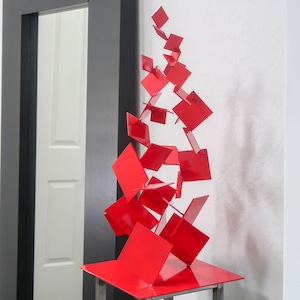 Red Metal Sculpture Brutalist Abstract Modern Table Art Decor Contemporary Mid Century by Petrykowski Artworks