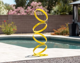 5' Yellow Metal Sculpture Abstract Art Modern Large Outdoor Home Decor Contemporary Mid Century by Petrykowski Artworks