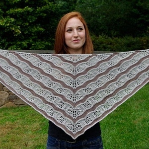 Yarden - triangular lace and stockinette stitch top down knit shawl pattern in fingering or sport yarn