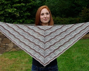 Yarden - triangular lace and stockinette stitch top down knit shawl pattern in fingering or sport yarn