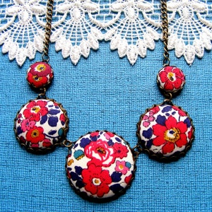 Cherry red necklace Liberty Print Betsy Ann fabric Button Necklace