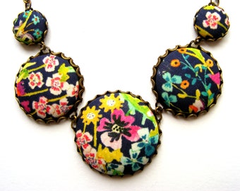 Liberty vibrant print 'Summer Posy' fabric statement necklace