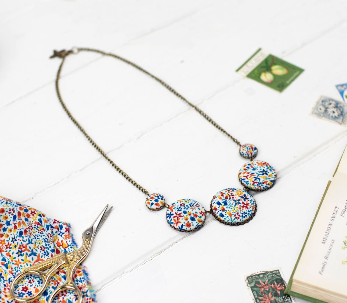 Liberty Fabric Necklace in Multi Coloured ''eve' Etsy