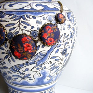 Liberty fabric Tana Lawn Navy and Red button necklace