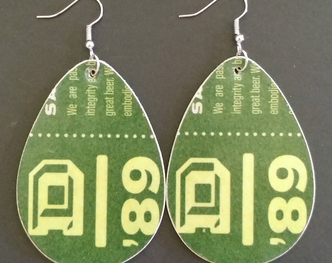 Repurposed Cardboard Beer Coaster Earrings Drakes Brewing Company San Leandro CA Beerrings