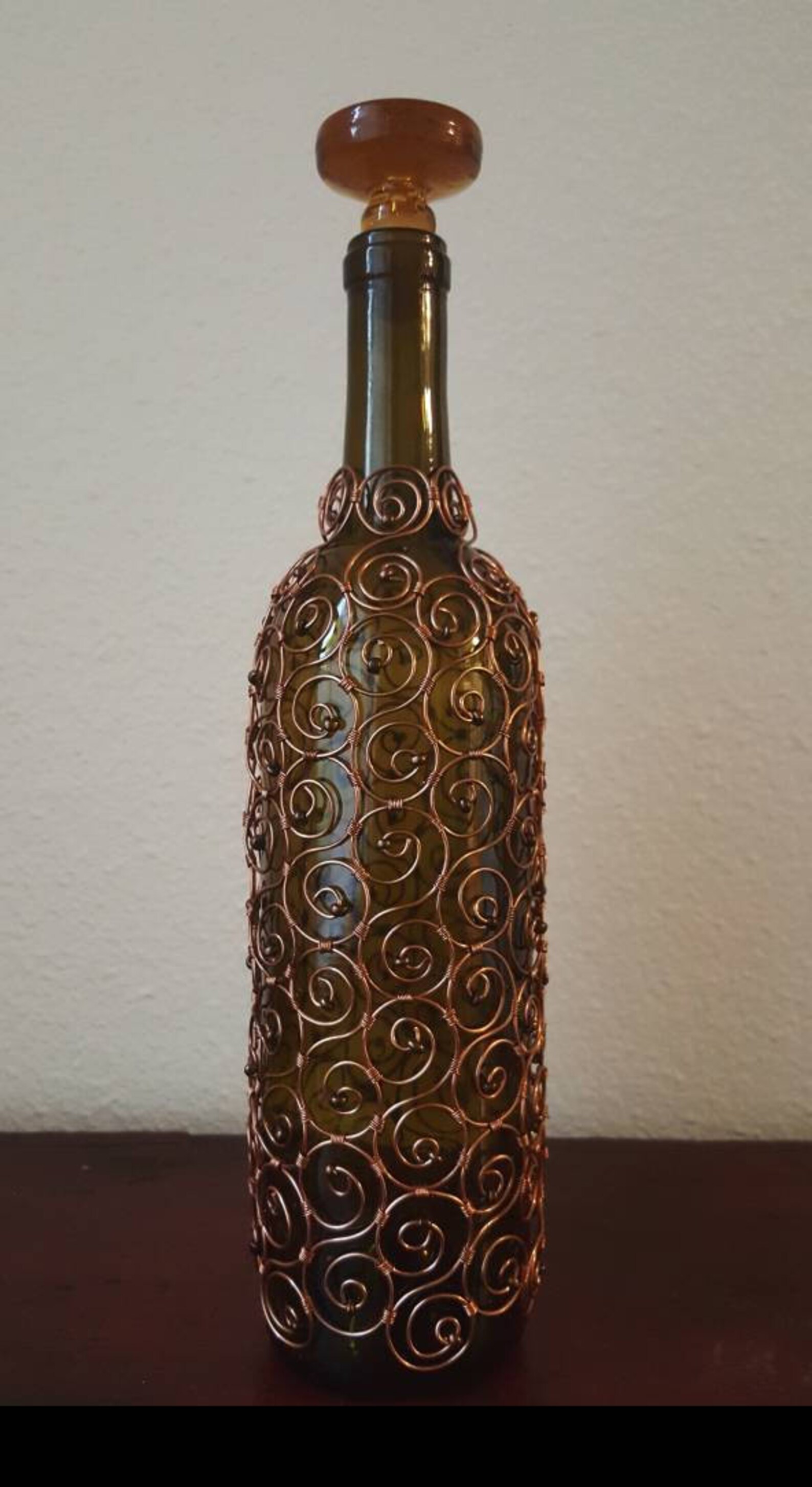 Bottle Art Beaded Copper Wire Wrapped Wine Bottle with Etsy