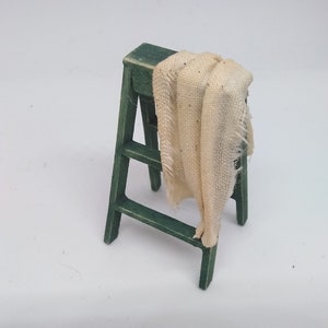 1/12th aged and distressed small green step ladder with old rag