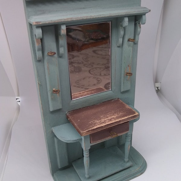 1/12th scale aged and distressed console/hall table with lined drawer