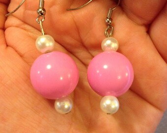 Pink and Pearl Bead Earrings