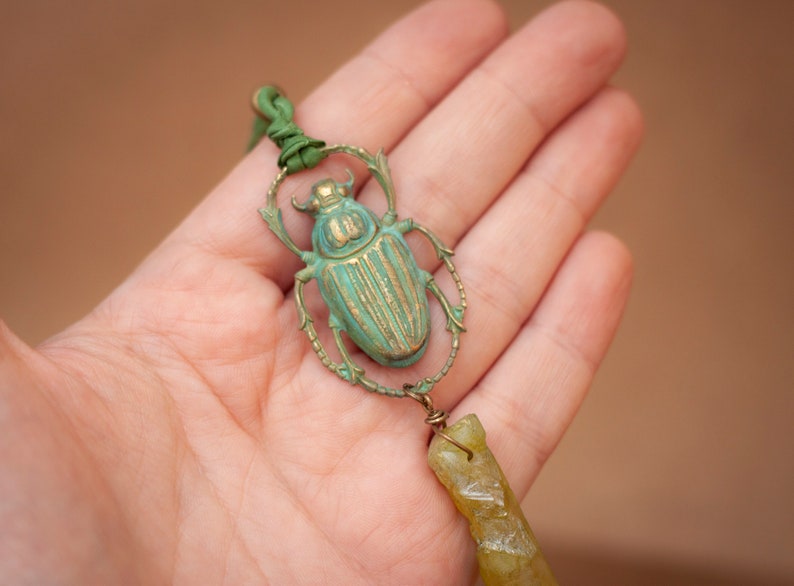 Vintage Necklace Beetle Necklace Boho Pendant Bohemian Necklace Aura quartz pendant Quartz necklace bug jewellery Egyptian Necklace