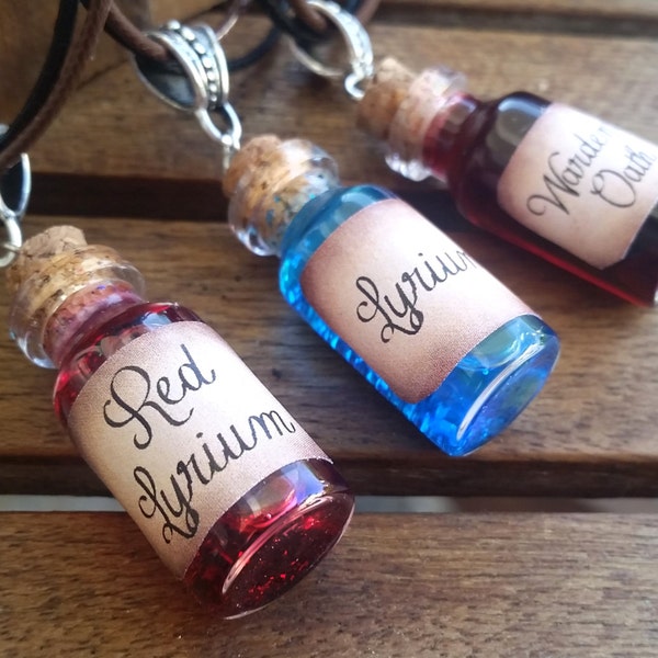 DA Set of 3 Necklaces - Lyrium Potion + Red Lyrium Potion + Warden's Oath Necklace -  Inquisition necklace, cullen necklace Christmas gift