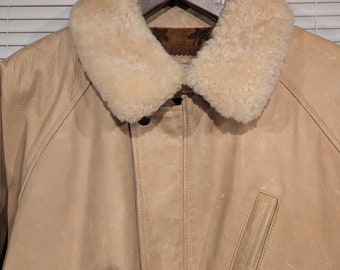 Vintage Lone Pine Leather Barn Coat with Shearling Collar. Nice! XL (44)