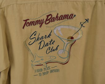 Vintage Medium embroidered Tommy Bahama Men's Hawaiian Camp Shirt, 100% Silk