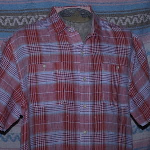 Vintage Large Tommy Bahama Mens Hawaiian Camp Shirt, 100% Linen