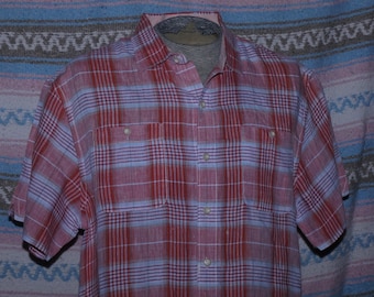 Vintage Large Tommy Bahama Mens Hawaiian Camp Shirt, 100% Linen