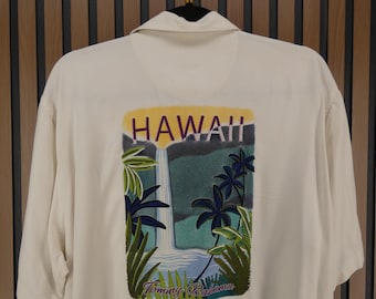 Vintage XL geborduurd Tommy Bahama Hawaiian Camp-shirt voor heren, 100% zijde